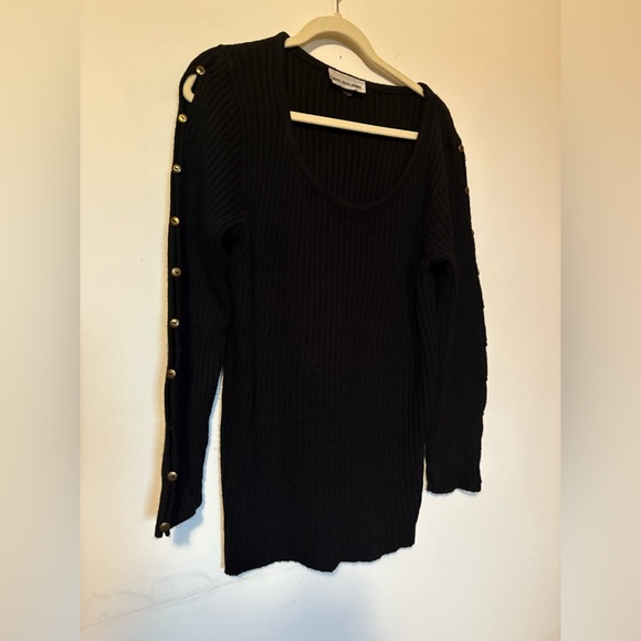 DAVID BENJAMIN Black Wool Sweater with Gold Button Accents and Cut outs Down Arm - Picture 3 of 8